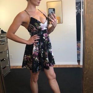 Black floral skater dress